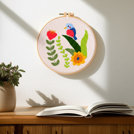 Punch Needle Embroidery Flower Butterfly Bird Punch Needle Kit with Stamped Cloth  Instructions Yarn Needle Kit for DIY Work - gallery 2