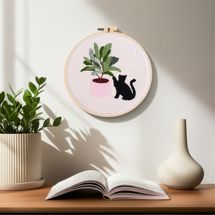 Punch Needle Embroidery Starter Kits Themed Green Tree Black Cat Needle Kits Beginners Adjustable with Pattern for Craft Lovers - gallery 2