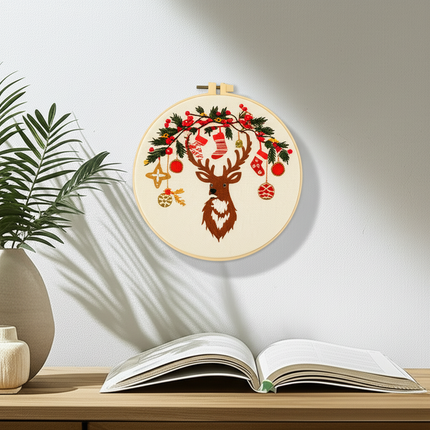 3D Snow Tree Deer Christmas Embroidery Kit with EN Instructions,Needle,Thread,Stamped Cloth for Holiday Gift - gallery 2