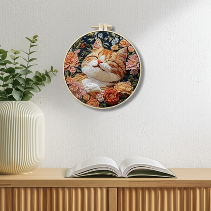 New Cat Flower Black Cloth Pattern Embroidery Kit Set with Needle Instruction Stamped Clothes Kit for Room Decor - gallery 2