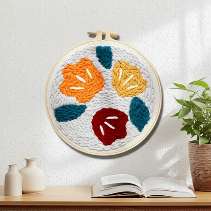 RUOPOTY Flowers Diy Punch Needle Embroidery Starter Kits Crafts Poking Embroidery Painting Hoop Yarn Rug For Home Decor 20x20cm - gallery 2