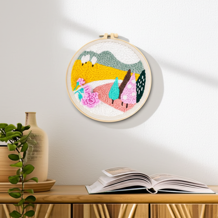 CHENISTORY Cartoon Landscape Punch Needle Embroidery Kit for Beginners Soft Yarn Needlework Embroidery Set Home Decor - gallery 2