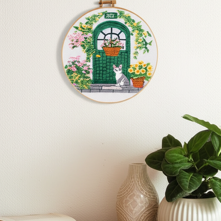 Front Door Cat Embroidery Starter Kit DIY Cross Stitch Set for Beginner Printed Sewing Art Handcraft Home Decor Needle Art - gallery 2
