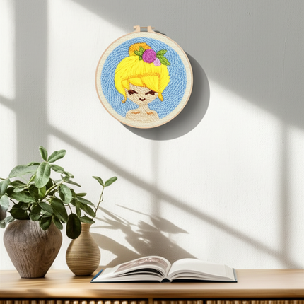 Punch Needle Kits Adults Beginner DIY Cute and Unique Cartoon Girl Hoop Embroidery Set for Beginners Perfect Gifts for Mom - gallery 2