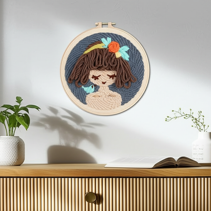 Punch Needle Kits Adults Beginner DIY Cute and Unique Cartoon Girl Hoop Embroidery Set for Beginners Perfect Gifts for Mom - gallery 2