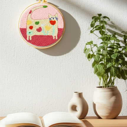 Punch Needle Starter Kit Animal Cat Floral Rug Hooking Beginner Set Adjustable Embroidery Pen Hoop for Kids Adults Craft Gift - gallery 2