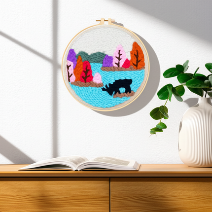 GATYZTORY DIY Landscape Pattern Punch Needle Embroidery Kit 20x20cm Frame Punch Set for Beginners Easy Handicraft DIY Decor Gift - gallery 2