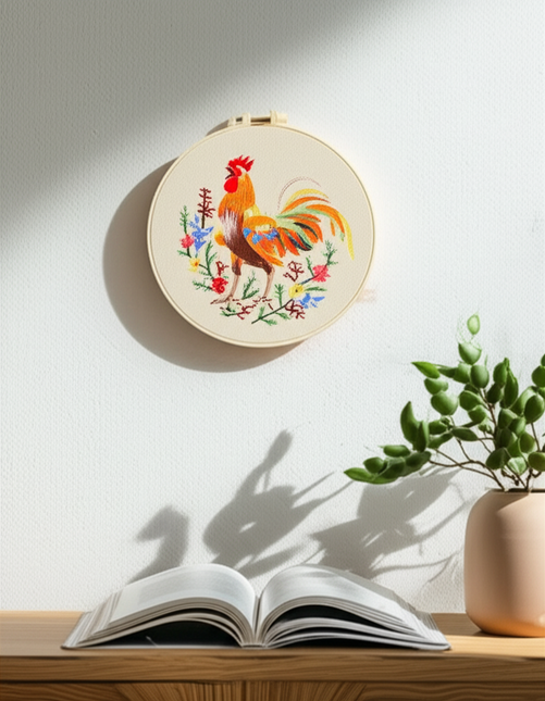 Big Rooster Embroidery Kit with CN/EN Instructions,Needles,Thread, Stamped Coth for DIY Craft Gift - gallery 2