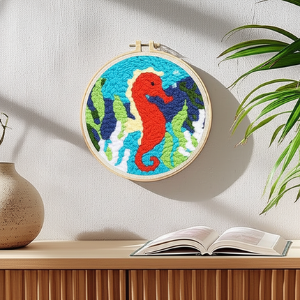 CHENISTORY Cute Cartoon Marine Animal Punch Needle Embroidery Kit for Beginners Soft Yarn Needlework Embroidery Set Home Decor - gallery 2