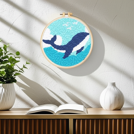 CHENISTORY Cute Cartoon Marine Animal Punch Needle Embroidery Kit for Beginners Soft Yarn Needlework Embroidery Set Home Decor - gallery 2