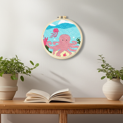CHENISTORY Cute Cartoon Marine Animal Punch Needle Embroidery Kit for Beginners Soft Yarn Needlework Embroidery Set Home Decor - gallery 2