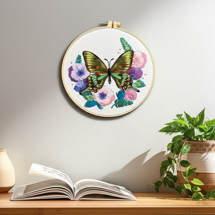 Butterfly Broidery Kit with flower Embroidery Kit for Beginners Needles Enough Embroidery Thread - gallery 2
