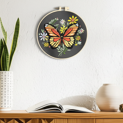 Butterfly Broidery Kit with flower Embroidery Kit for Beginners Needles Enough Embroidery Thread - gallery 2