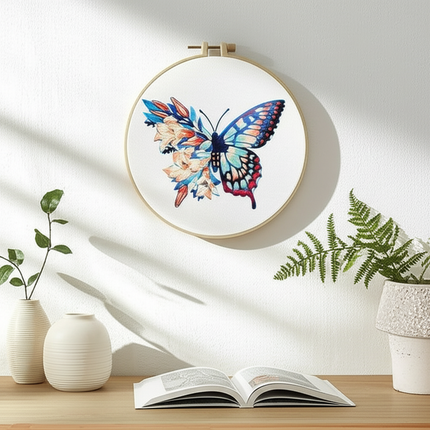 Butterfly Broidery Kit with flower Embroidery Kit for Beginners Needles Enough Embroidery Thread - gallery 2
