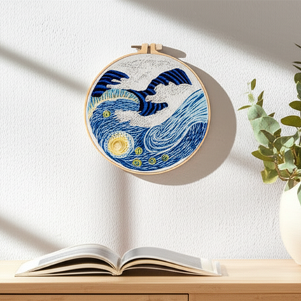 Embroidery Starter Kit for Adults Beginners with Van Gogh Starry Night Pattern Stamped Cross Stitch Set Cloth Hoop Needles - gallery 2