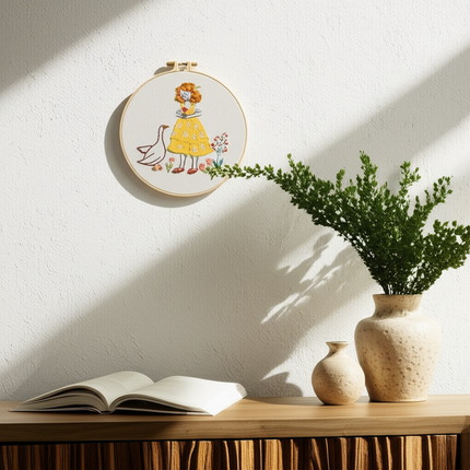 Cute Girl and Animal Embroidery Kit with Stamped Cloth, Needle,CN EN Instructions, Thread DIY Craft Kit - gallery 2