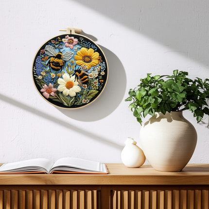 Flower Bee Embroidery Kit for Adult Cross Stitch Set for Hand with Animal Patterns and Instructions DIY with Threads and Needles - gallery 2