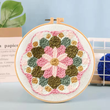 DIY Punch Needle Embroidery Kit with Yarn Floral Pattern Starter Kit Magic Tufting Set Poking Cross Stitch Tools For Knitting
