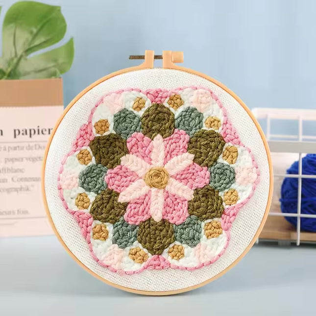 DIY Punch Needle Embroidery Kit with Yarn Floral Pattern Starter Kit Magic Tufting Set Poking Cross Stitch Tools For Knitting