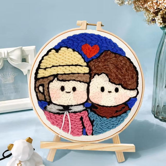 20x20cm Punch Needle Embroidery Starter Kits For Beginners Punch Needle Embroidery Hoops Flowers  Animals Picture Diy Crafts