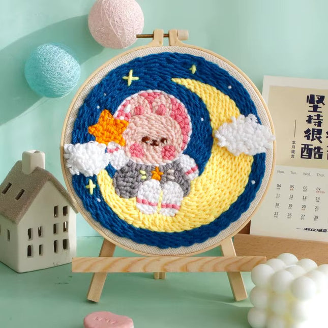 Diy Punch Needle Kit Planet Animals Crafts For Beginner Needle Embroidery Starter Kits For Diy Cross Stitch Home Decor