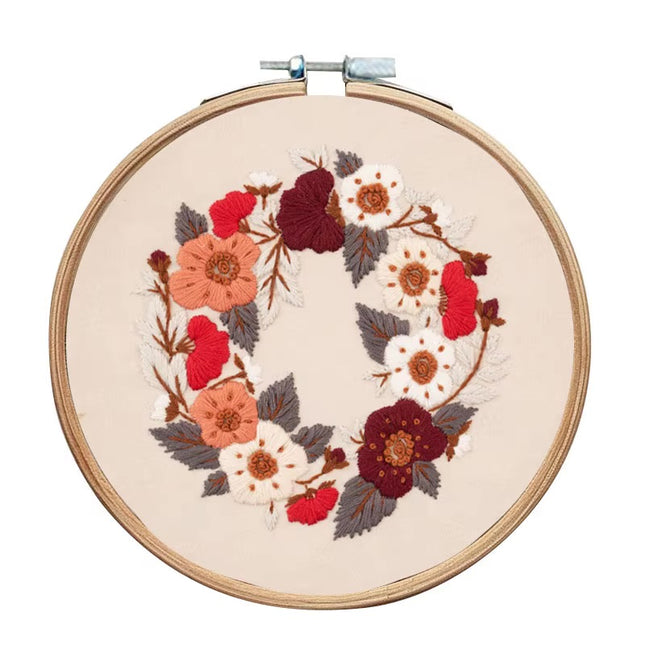 Wreath Embroidery Kit for Adult Cross Stitch Kits for Hand with Flower Patterns and Instructions DIY with Threads and Needles