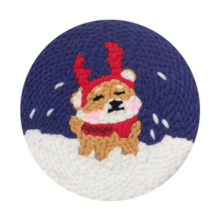 Xmas Punch Needle Embroidery Kit with Yarn for Beginners DIY Needlework Wool Work for Christmas Gift Home Decor