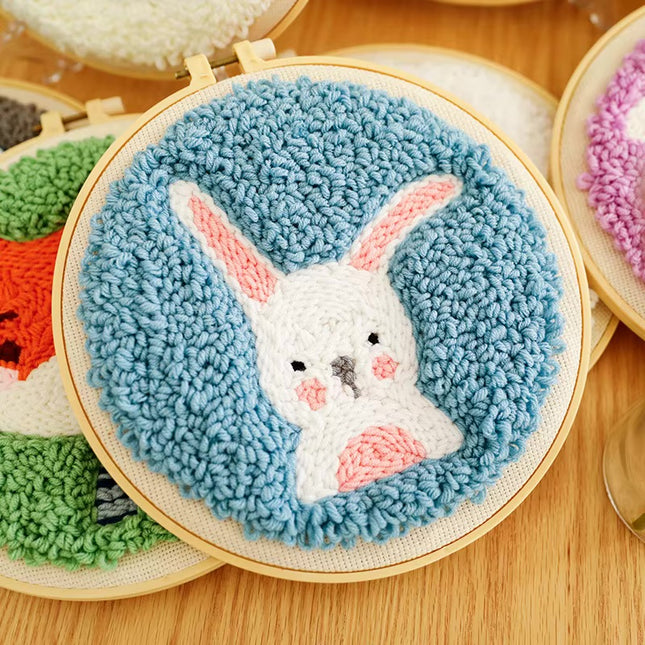 Lovely Yarn Animal Punch Needle Embroidery Kit with Yarn for Beginners DIY Needlework Wool Work Decorative Paintings Home Decor