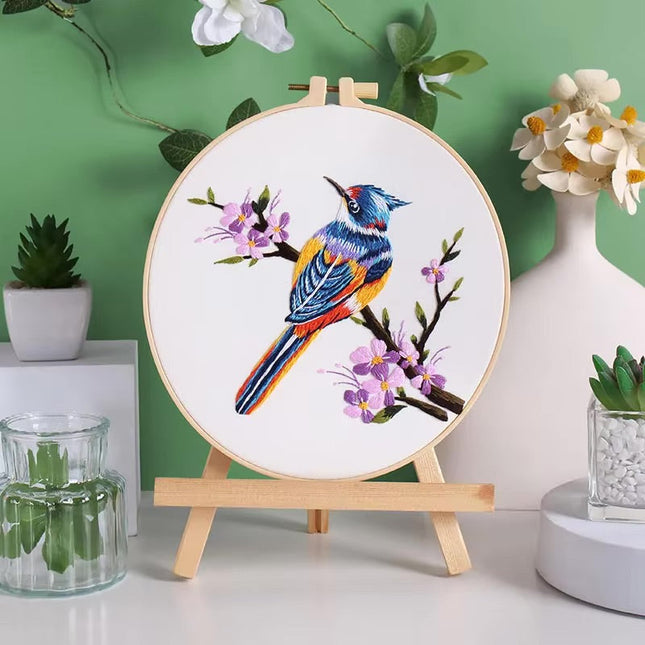 Chinese Wind Bird Flower Pattern Embroidery Kit with Instruction Needle Cloth with Pattern for DIY Craft Kit Home Decor