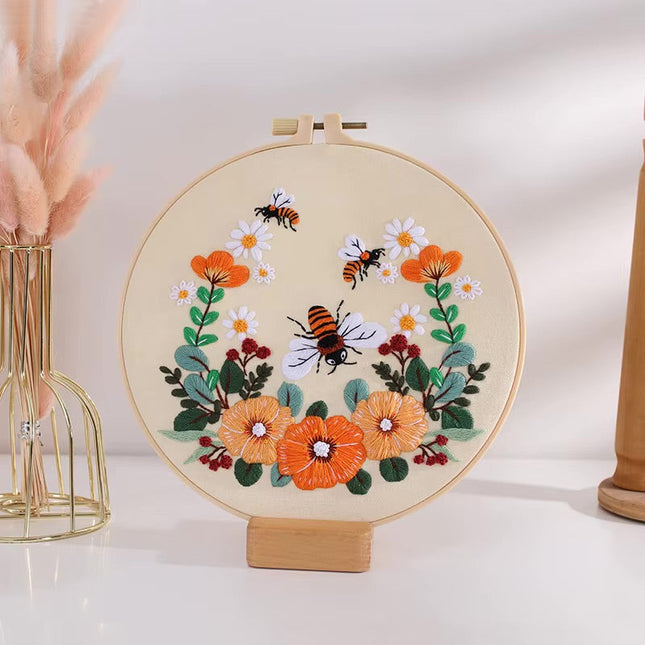 Bee Embroidery Kit for Adult Cross Stitch Kits for Hand with Animal Patterns and Instructions DIY  with Threads and Needles