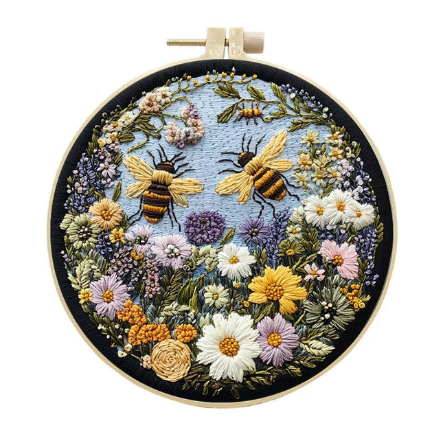 Flower Bee Embroidery Kit for Adult Cross Stitch Set for Hand with Animal Patterns and Instructions DIY with Threads and Needles