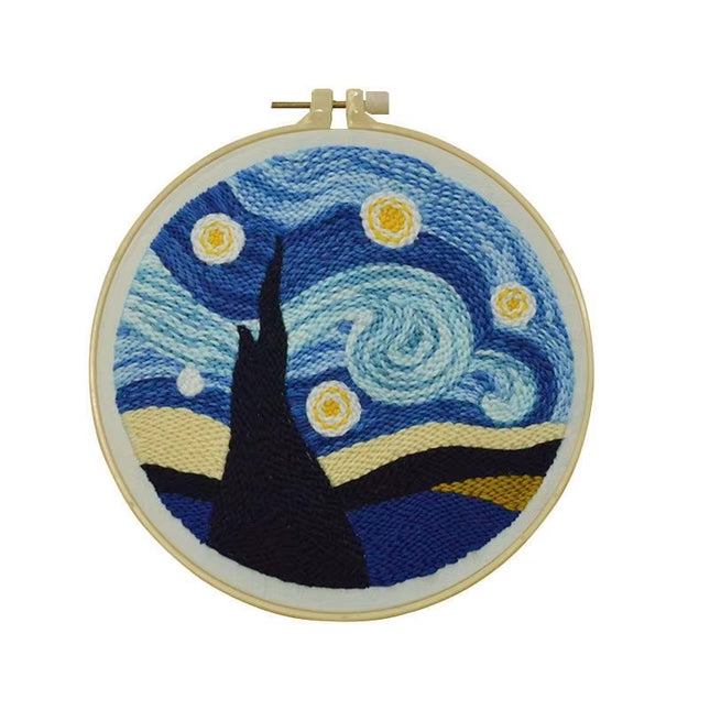 Cute Art Punch Needle Kit DIY Needlework Cartoon World Famous Painting Needlecraft for Beginner Cross Stitch Artcraft(Full Set)