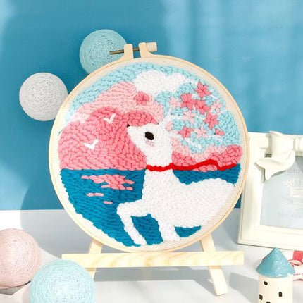 ﻿ Punch Poke Needle Embroidery Starter Kits Craft Dolphin Swan Flamingo Kids Children Funny Easy DIY Needlework Set For Beginner