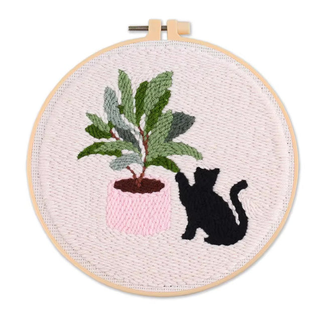 Punch Needle Embroidery Starter Kits Themed Green Tree Black Cat Needle Kits Beginners Adjustable with Pattern for Craft Lovers