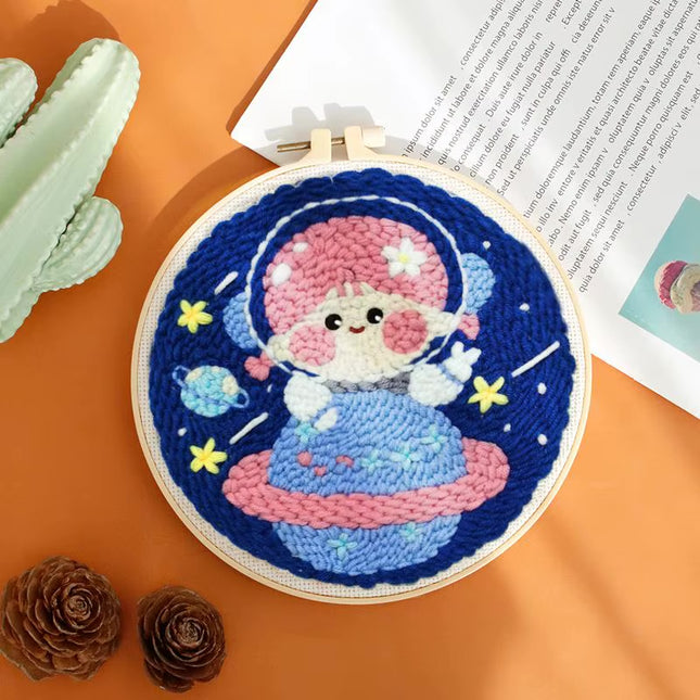 Diy Punch Needle Kit Planet Animals Crafts For Beginner Needle Embroidery Starter Kits For Diy Cross Stitch Home Decor