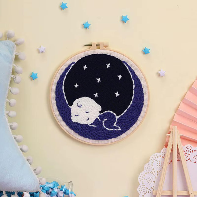 DIY Punch Needle Embroidery Kit with Yarn Food Pattern Starter Kit Magic Tufting Set Poking Cross Stitch Handwork Needlework