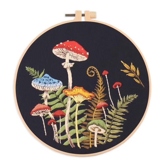 3D Mushroom Flower Black Cloth Pattern Embroidery Kit Set with Needle Instruction Stamped Clothes Kit for Room Decor 2025