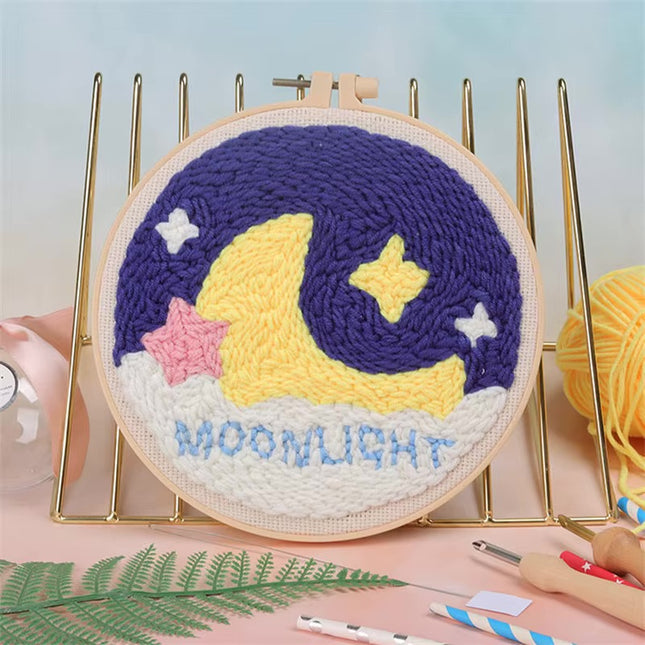 Rainbow Embroidery Kit for Beginner Punch Needle  Starter Set DIY Craft Set Rug Hooking Tool With Threader Fabric Wool Yarn