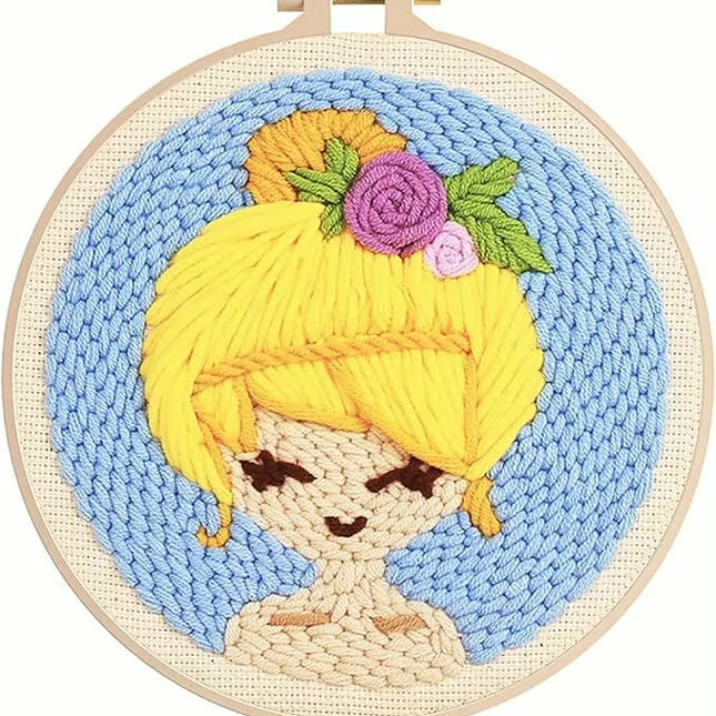 Punch Needle Kits Adults Beginner DIY Cute and Unique Cartoon Girl Hoop Embroidery Set for Beginners Perfect Gifts for Mom