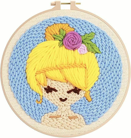 Punch Needle Kits Adults Beginner DIY Cute and Unique Cartoon Girl Hoop Embroidery Set for Beginners Perfect Gifts for Mom