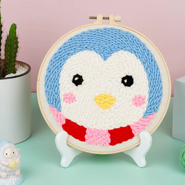 Cute Cartoon Animal Punch Needle Embroidery Kit for Beginners Soft Yarn Needlework Embroidery Set Home Decor