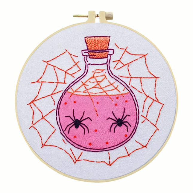 Halloween Stamped Cross Stitch Embroidery Kits with Hoop Cloth Color Thread