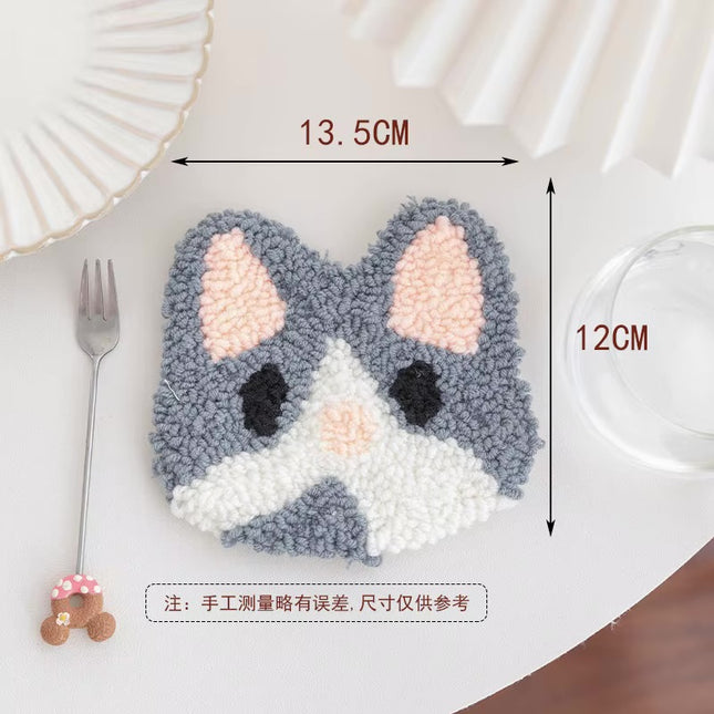DIY Punch Needle Coaster Starter Kits Cute Cat Needlework Wool Poke Magic Embroidery Needle Kit Yarn for Beginners Home Decor