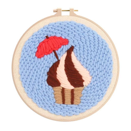 Easy Punch Needle Embroidery Kits for Beginners Adults Magic Needle Embroidery Set Soft Yarn Cute Ice Cream Needlework Set