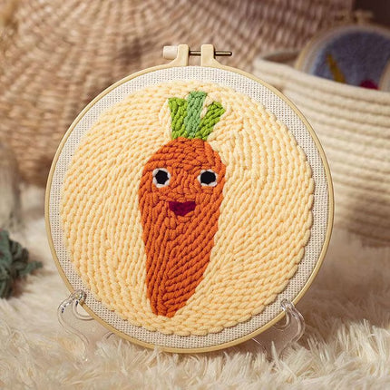 DIY Punch Needle Embroidery Kit with Yarn Food Pattern Starter Kit Magic Tufting Set Poking Cross Stitch Handwork Needlework