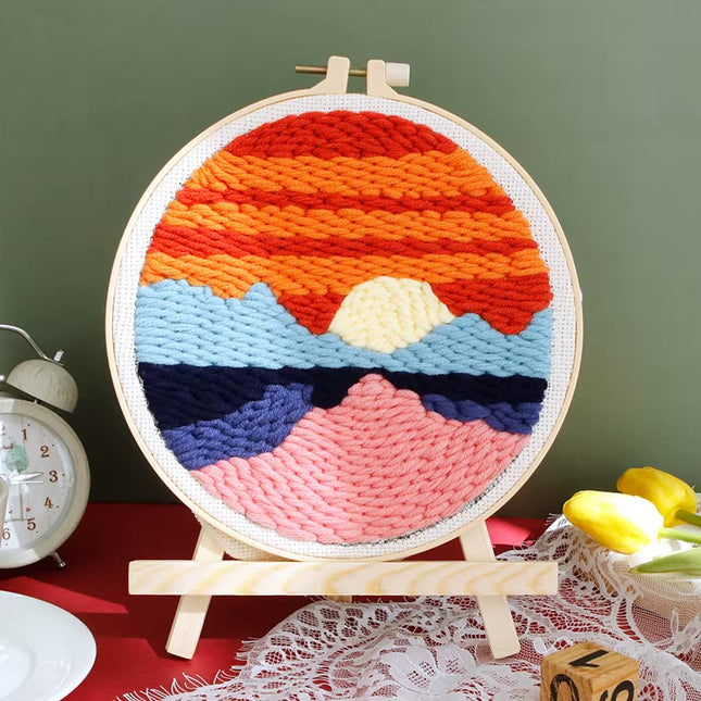 GATYZTORY DIY Landscape Pattern Punch Needle Embroidery Kit 20x20cm Frame Punch Set for Beginners Easy Handicraft DIY Decor Gift