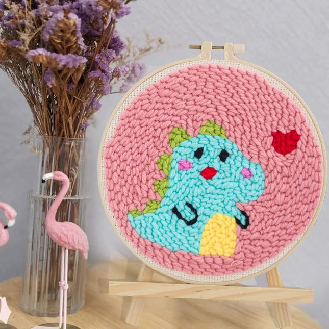DIY Craft Punch Needle Embroidery Kits Rug for Starter Kits with Stamped Color Pattern Package Yarn and Embroidery Needle Pen