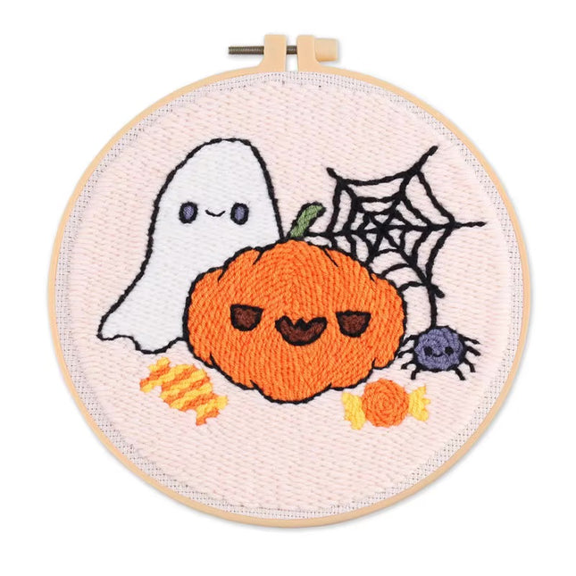 Halloween Holiday Gift Pattern Pumpkin Ghost Punch Needle Rug Punch Kit Ideal Craft Gift for Kids and Adults
