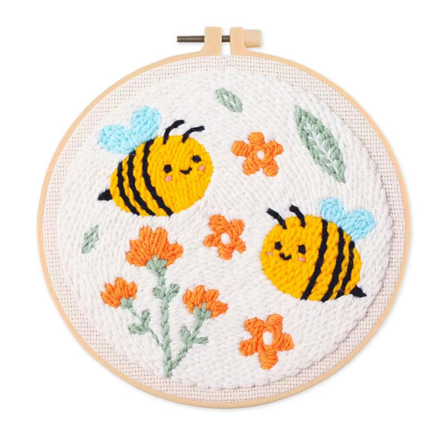 DIY Punch Needle Kit with Flower Butterfly Bee Pattern with Yarn Stamped Cloth Threader Tools  Punch Needle Embroidery Kits