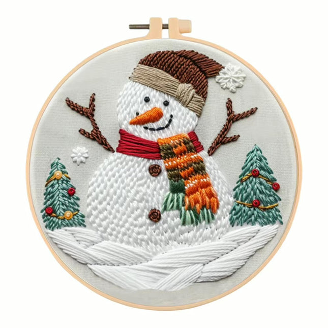 Merry Christmas Needlework Embroidery Kit with Pattern Cotton Threads Needles Hoop Handmade Sewing Art Craft Kit for Adults